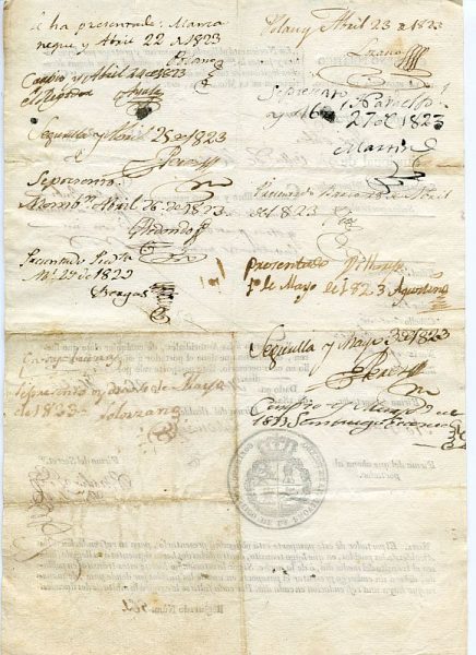 04 Pasaporte dado por el alcalde de Herencia a un vecino de esta localidad toledana Año 1823 Reverso