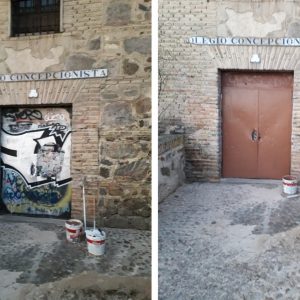 l Ayuntamiento acomete una limpieza integral de pintadas y basura en la Bajada de Alcántara