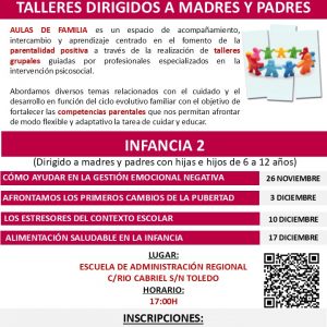 Aulas de Familia. Talleres dirigidos a madres y padres. “Como ayudar a nuestras hijas e hijos en la gestión emocional negativa”