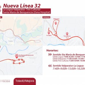 l lunes se pone en marcha la línea 32 que conectará los barrios de la Legua-Valparaíso y Tres Culturas con Santa María de Benquerencia